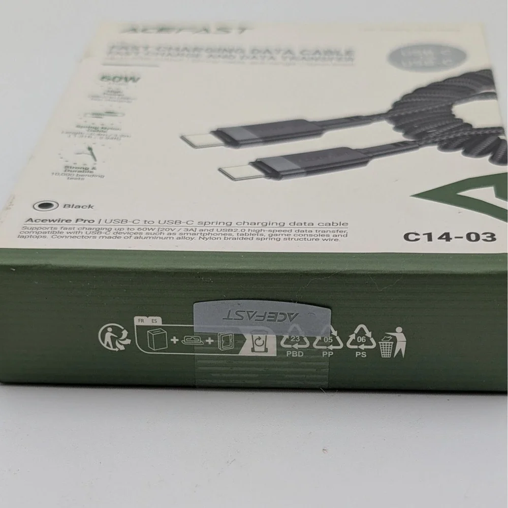 ACEFAST C14-03 60W USB-C to USB-C Coiled Fast Charging Data Cable 1.2m